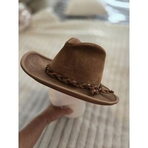Vtg Suede Leather Hat Walkabout Style United Hatters Cap & Millinery Braid Band